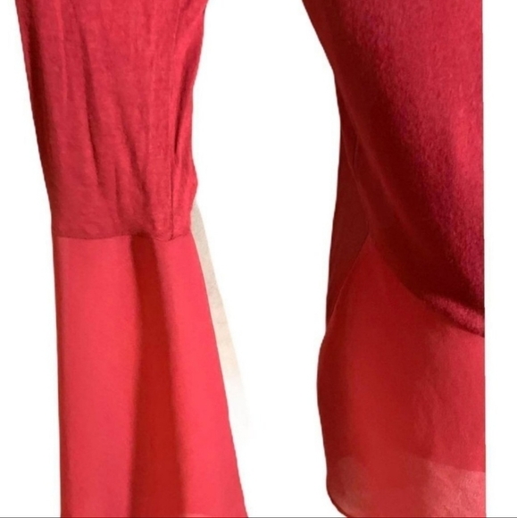 August Silk Red Super Soft Tie Neckline Blouse Women's Large L Bell Sleeve Boho - Picture 6 of 9